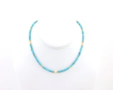 Kingman Turquoise & Freshwater Pearl Necklace, 4mm Beads,  Gold Filled Accents