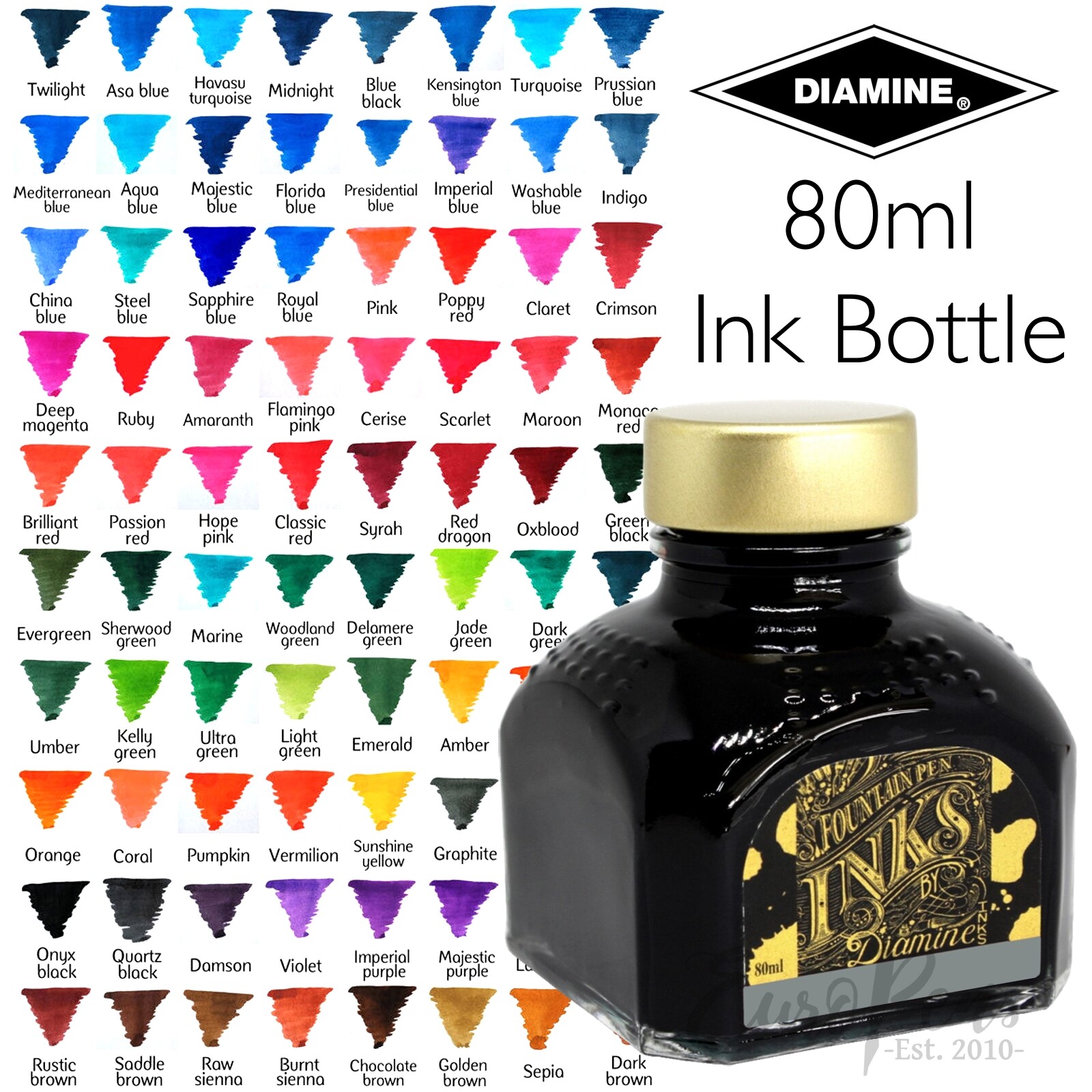 Diamine Bottled Ink Glass Bottle 80ml For Fountain Pens - Uk
