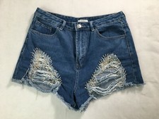 Forever 21 Blue Denim Shorts Womens Sz 27 Distressed Zip Fly NWOT