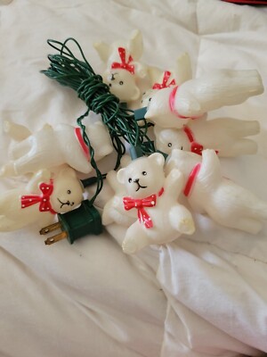 Vtg Blow Mold Patio Indoor Outdoor Lights Polar Bear Plastic String of 10
