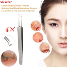4 PCS Blackhead Acne Remover Stainless Steel Tweezer Comedone Pimple Extractor