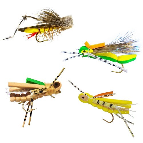 4 pc Topwater Hopper Set - Size 10 Fly Fishing Flies for Trout, Panfish, Bass B3