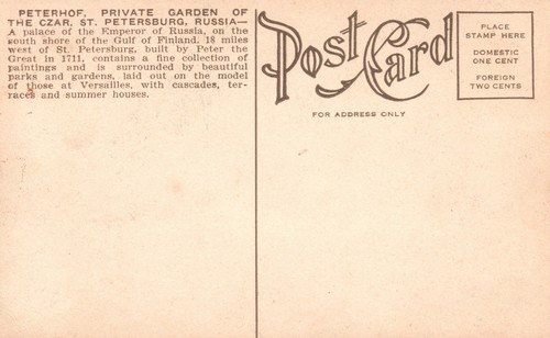 St. Petersburg Russia, Private Garden Of The Czar Vintage Postcard - Picture 2 of 2