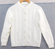 Vintage Cardigan Sweater Women's S Cream Cable-Knit Button Up Secretary Geek