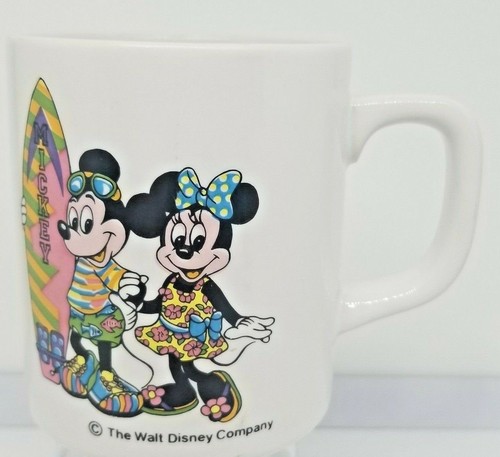 Vintage Walt Disney Company Mickey & Minnie Mouse Surfer Kaffeebecher 12 Unzen Tasse