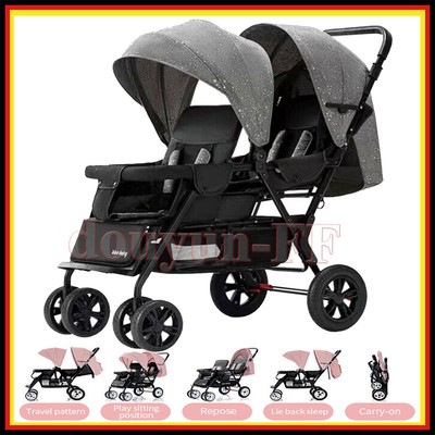 Zwillingskinderwagen Geschwisterwagen Kinderwagen Buggy Babywagen Schwarz 0-36M