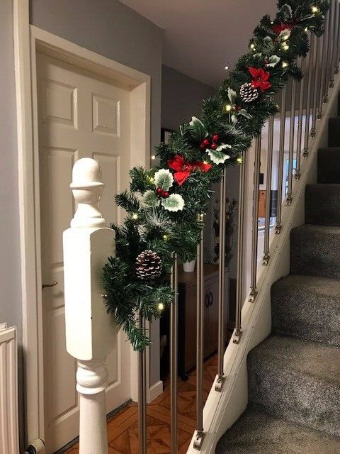 Pre Lit Garland 1 8 M Christmas Frosted Fireplace Xmas Decor