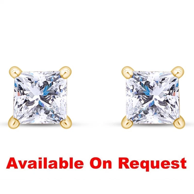 Princess Cut Natural Diamond Studs Earrings ScrewBack Real 10K Gold 0.04-0.65Ct - Image 3 of 4