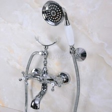 Polished Chrome Wall Mount Bathroom Clawfoot Bath Tub Faucet w/ Handheld Shower