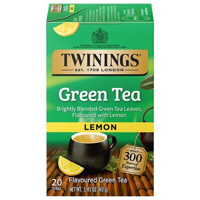Twinings Lemon Green Tea 20 Count Pack of 6 Individually Wrapped Bags 