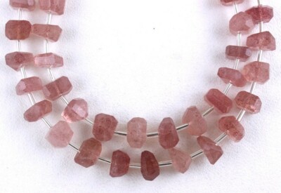 25 Piece Strand Natural Strawberry Quartz Faceted Nuggets Beads 8-9 MM Gemstone