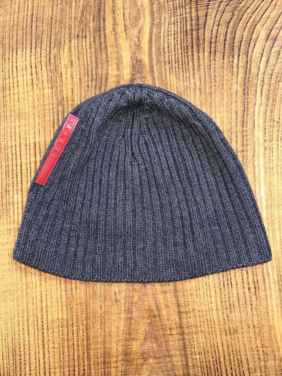 Vintage Prada Red Tab Beanie Wool Hat | eBay