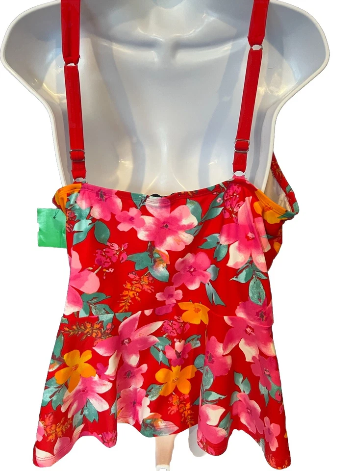 女式 Isaac Mizrahi QVC 坦基尼风格游泳背心背心花卉 16 码 — 第 3/4 张图片