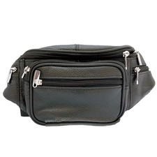 Men's Women's Leather Fanny Pack Waist-Pack Cellphone Holder large Black
