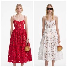 Self-Portrait Embroidery Halter dress Red and white Women's  Dresses