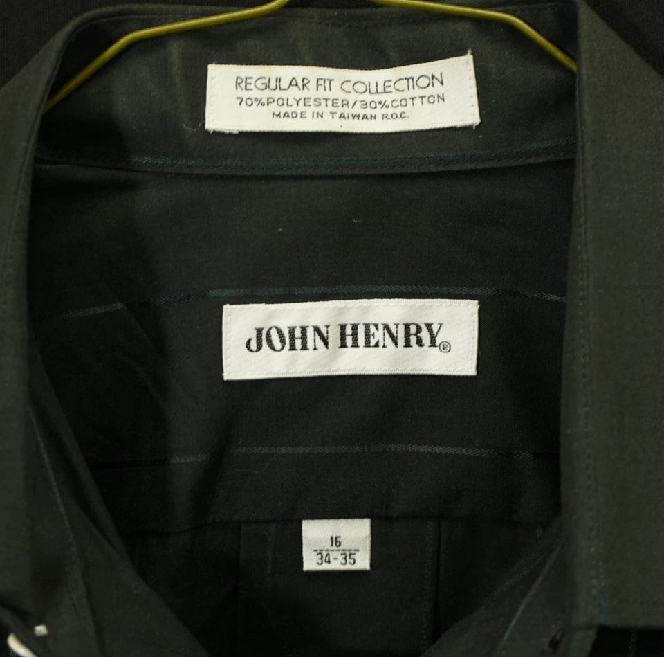 John Henry Men’s L 16' 34/35 Black Satin Pique Stripe Shirt Long Sleeve Western - Image 4 of 4