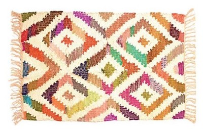 Flickenteppich Shared Earth Diamonds bunt recycelte Baumwolle Schlafzimmer 80 x 120 cm