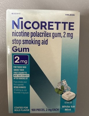 Nicorette Gum White Ice Mint 2 MG, 100 ct - Stop Smoking Aid Exp.08/2027-04/2028