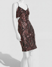 Guess Women Black Red Sequins V-Neck Sleeveless Side-Cutout Taryn Dress Size 2