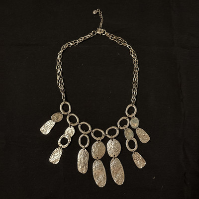 Cato C1945 Double Strand Boho Silvertone Hammered Pendants Necklace Signed