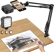 Overhead Phone Mount, Articulating Arm Cell Phone Holder with LED Light, Flexibl