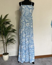 SO Tiered Summer Maxi Dress Sz XXL Blue Floral Soft Stretch Boho Cottagecore