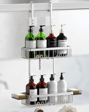 Over the Door Shower Caddy Hanging With Double Soap Holder Never Rust Aluminu...