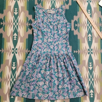 Vintage 80's Laura Ashley Floral Dress Size 6 Cottagecore Cotton Drop Waist