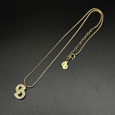 Christian Dior Necklace CD Logo Stone Chain Vintage Gold Color