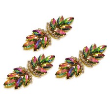 3Pcs Rhinestone Applique Rhinestone Flower Sew on Sewing Multicolor Gold