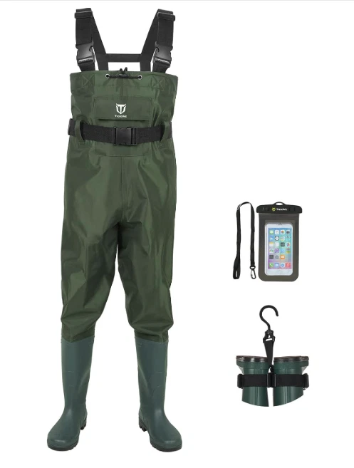 TIDEWE Bootfoot Chest Wader, 2-Ply Nylon/PVC, Fishing Hunting, Green, Mens 8 W10