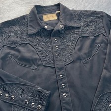 Scully Western Shirt Black Embroidered Pearl Snap Long Sleeve Mens Medium