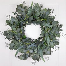 24-26 Inch Eucalyptus Wreath for Front Door, Large Artificial Greenery Leaf