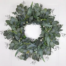 24-26 Inch Eucalyptus Wreath for Front Door, Large Artificial Greenery Leaf 