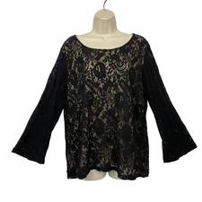 Victor Costa Occasion Top Women 1X Black Illusion Lace Whimsigoth Dressy Holiday