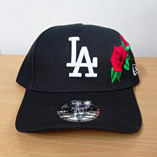 New Era 9Forty LA Logo Adjustable Baseball Cap Black with Rose Embroidery