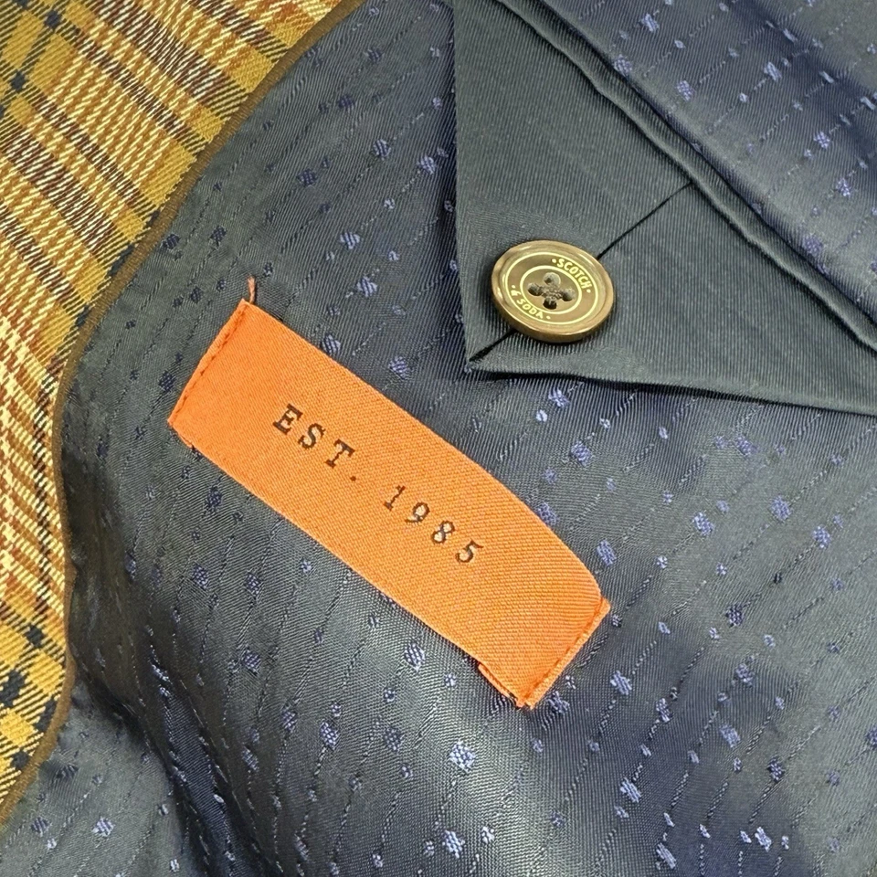 Blazer Clásico Scotch & Soda Para Hombres Talla S Marrón Glen Check Chaqueta de 2 Botones Forrada Foto 4 de 4