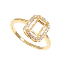 7x5mm Octagon Halo Semi Mount Ring 925 Silver Gold Plated CZ Setting Ring