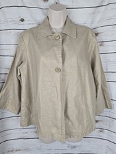 Chico's Gold Metallic Linen Blend Blazer Jacket 2 Large Pleated Swing Womens