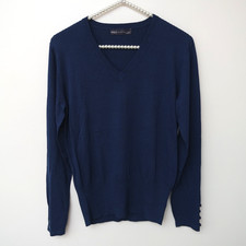 Leichter Strickpullover Pullover M&S Collection dunkelblau V-Ausschnitt Gr. S