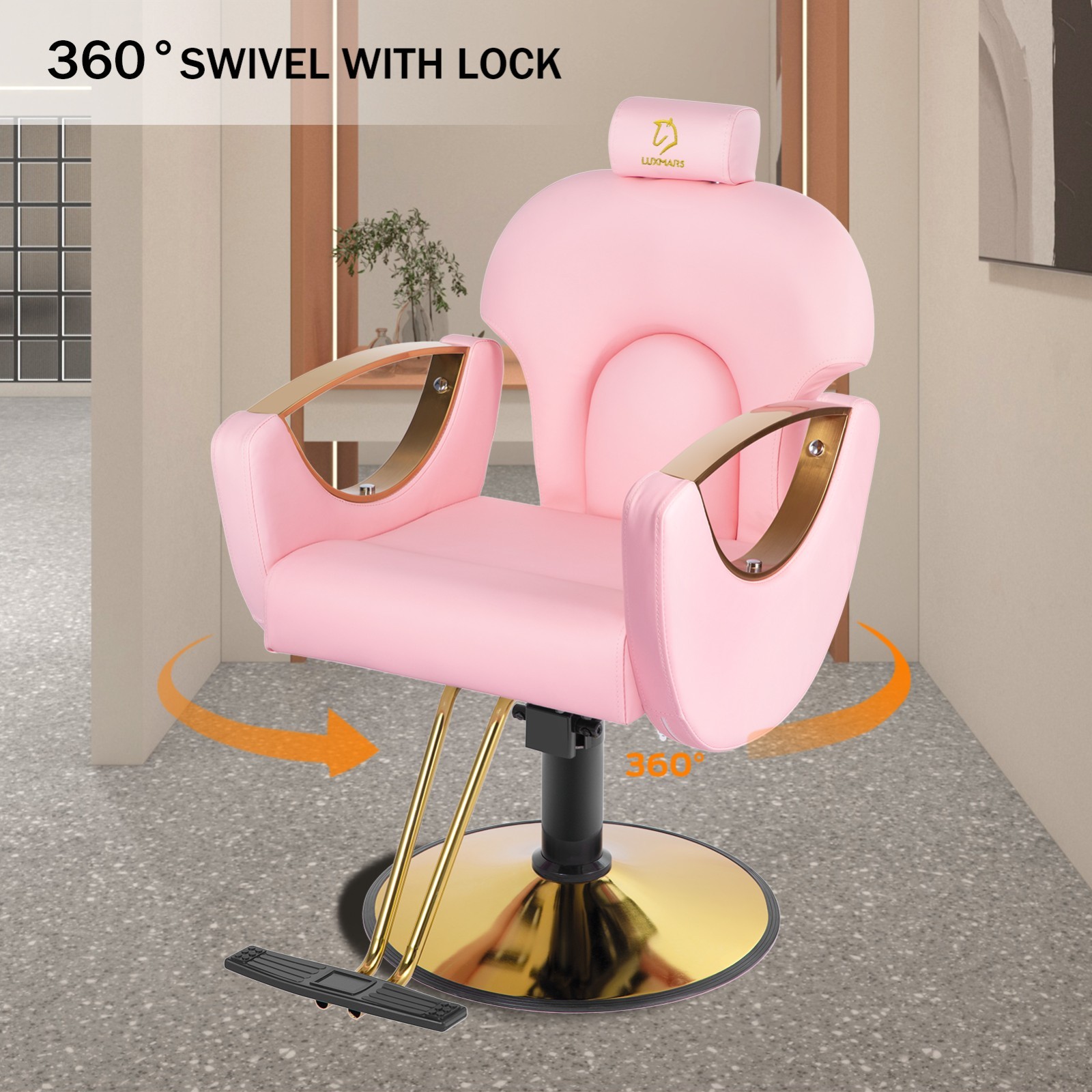 Barber Chair Reclining Salon Chair Hydraulic Styling Chair 360° Swivel Pink