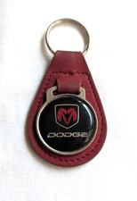 Vintage Dodge Ram Logo Red Leather Enamel Keychain Keyring Key Ring