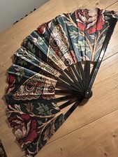 Vintage Art Nouveau Style Large Folding Fan Moth and Floral Motif Cottage Core