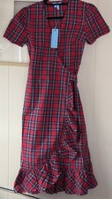 NUEVO CON ETIQUETAS $185 Vestido Cortador James Reba Midi Envolvente Angie Cuadros Cinturón Talla 2