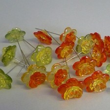 48 x Deko Dekopin Deko-Nadeln Perlen-Nadeln Hochzeit Gelb Orange Gr&uuml;n Bl&uuml;ten 3cm