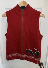 WOOLRICH 100 Lambswool Grazing Deer Full Zip Vest Red Womens M Warm Cozy Winter
