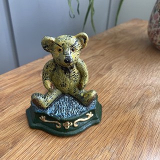 Cast Iron Teddy Bear Doorstop Hand Painted Vintage 10cm Tall Cottagecore