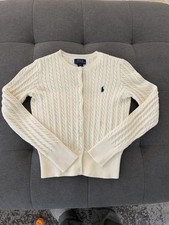 Polo Ralph Lauren Girls Cable Knit Cardigan Sweater White Size M 8  10 Cotton