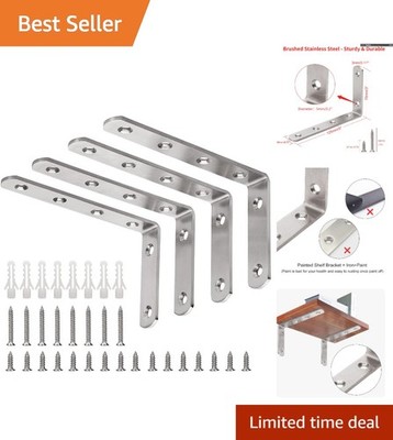 Brushed Nickel L Bracket Set, 5'' x 3'', Ideal for Shelf Support - 4 Pack