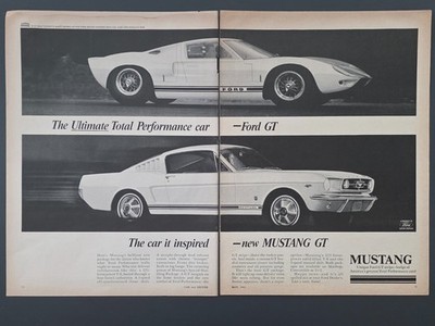 1965 PRINT AD Ford GT & Mustang GT ''The Ultimate Total Performance Car''